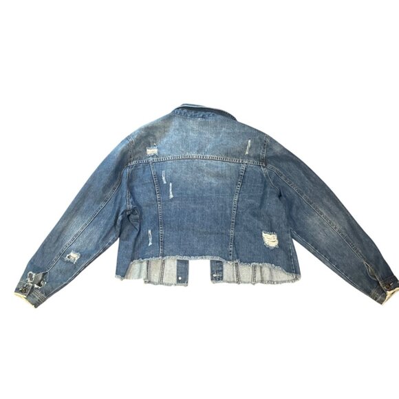 Womens Distressed Denim Jacket Cropped Frayed Hem 3X Casual Relaxed Distressed - Picture 5 of 7
